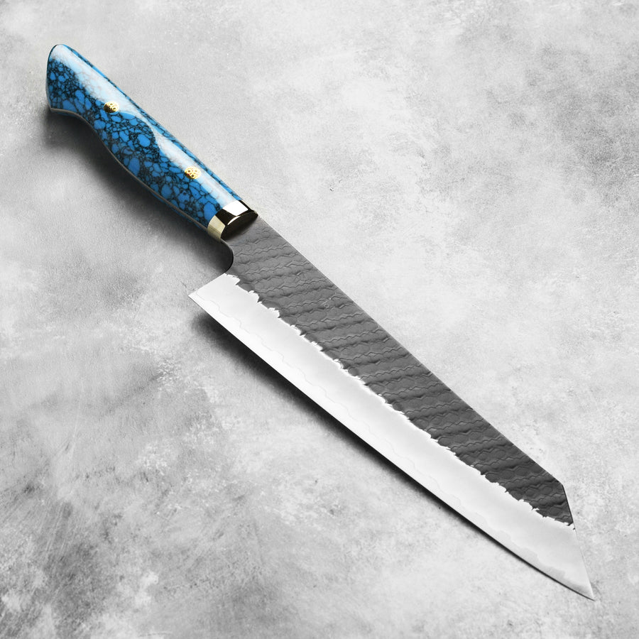 Nigara SG2 Kurouchi Tsuchime 9.4" Kiritsuke, Blue Turquoise