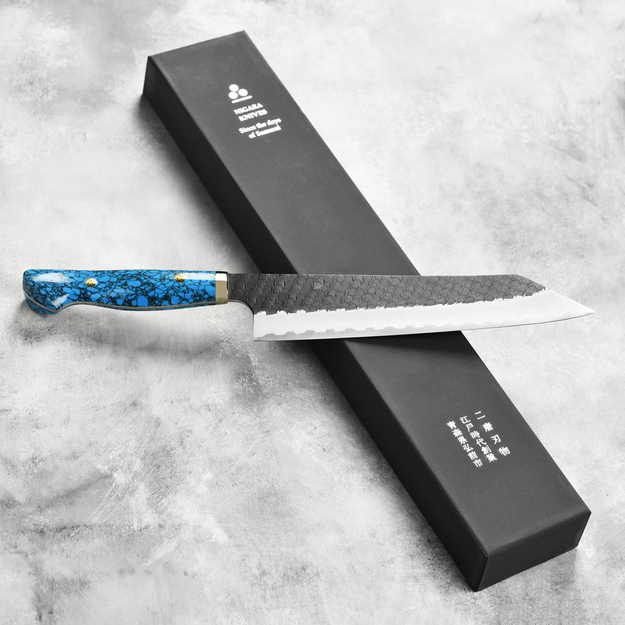 Nigara SG2 Kurouchi Tsuchime 9.4" Kiritsuke, Blue Turquoise