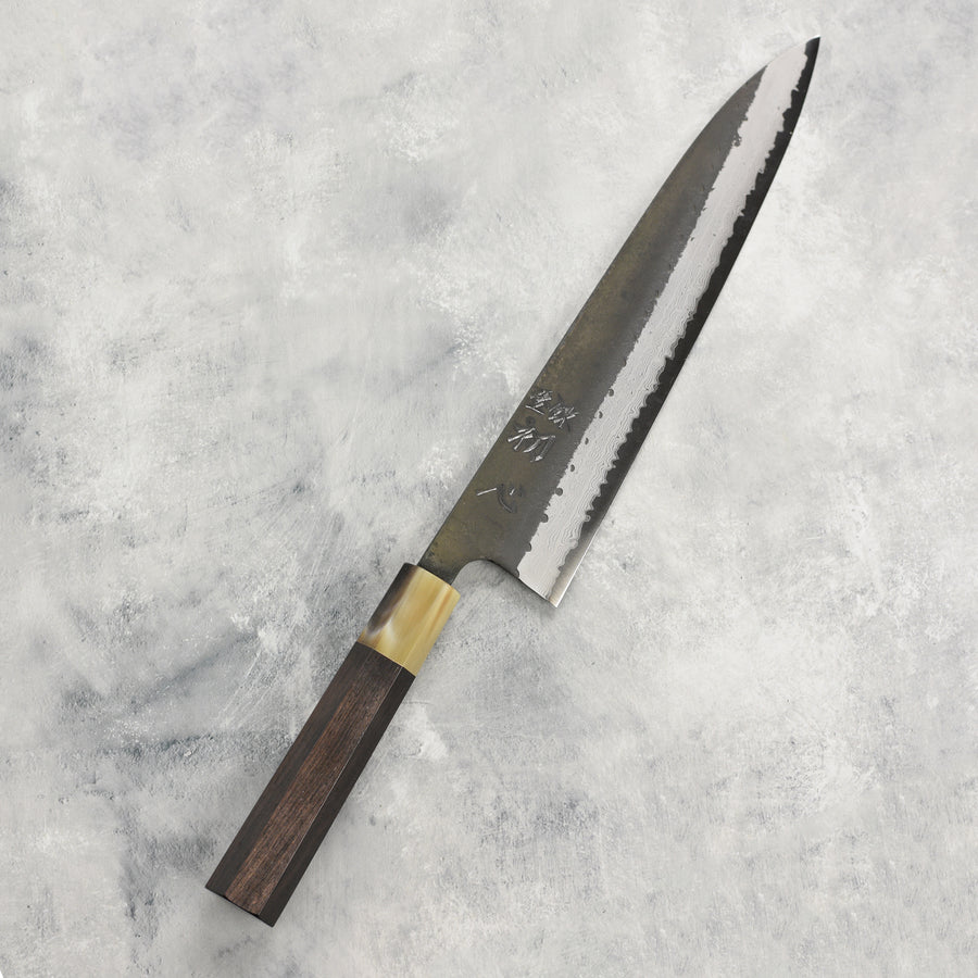 Hatsukokoro Shinkiro Aogami Super Kurouchi Damascus 9.4" Gyuto, Ebony with Ferrule