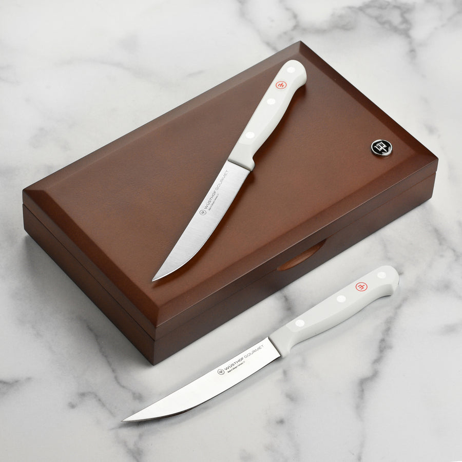 Wusthof Gourmet 6 Piece Steak Knife Set with Case, White Handles