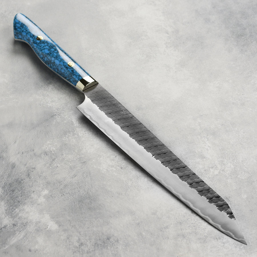 Nigara SG2 Kurouchi Tsuchime 10" Kiritsuke Sujihiki, Blue Turquoise