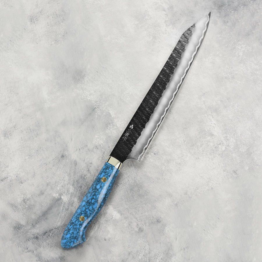 Nigara SG2 Kurouchi Tsuchime 10" Kiritsuke Sujihiki, Blue Turquoise