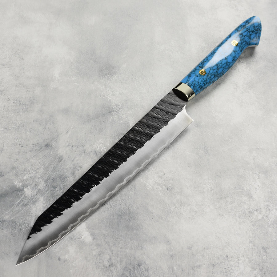 Nigara SG2 Kurouchi Tsuchime 10" Kiritsuke Sujihiki, Blue Turquoise