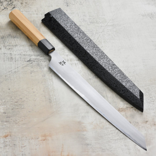 Takayuki x Itsuo Doi Homura Aogami #2 11.8" Kengata Yanagiba with Saya