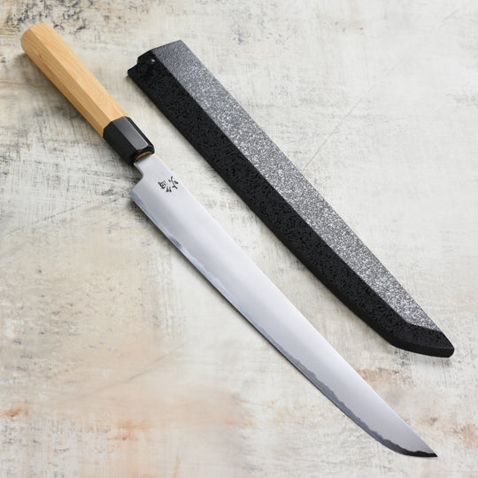 Takayuki x Itsuo Doi Homura Aogami #2 11.8" Sakimaru Sujihiki with Saya