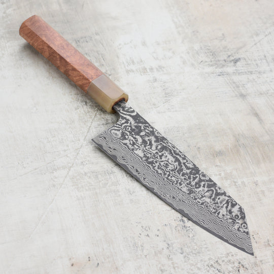 Saji SG2 Black Damascus 6.7" Bunka, Quince Wood