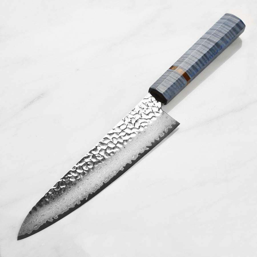 Takayuki Tsuchime Damascus 8.25" Gyuto, Blue Stabilized Handle