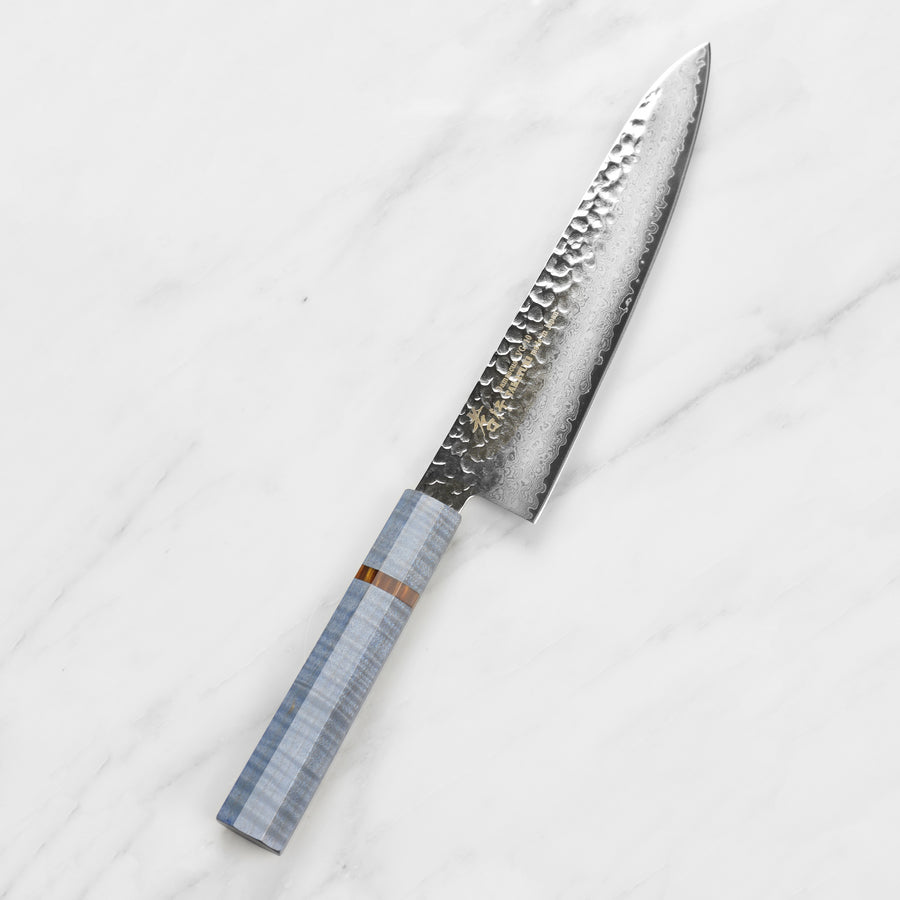 Takayuki Tsuchime Damascus 8.25" Gyuto, Blue Stabilized Handle