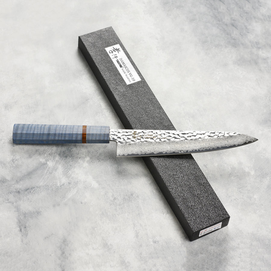 Takayuki Tsuchime Damascus 8.25" Gyuto, Blue Stabilized Handle