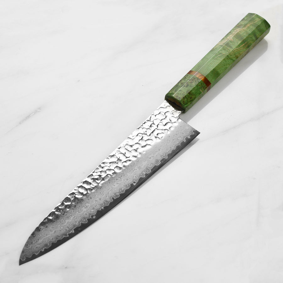 Takayuki Tsuchime Damascus 8.25" Gyuto, Green Stabilized Handle