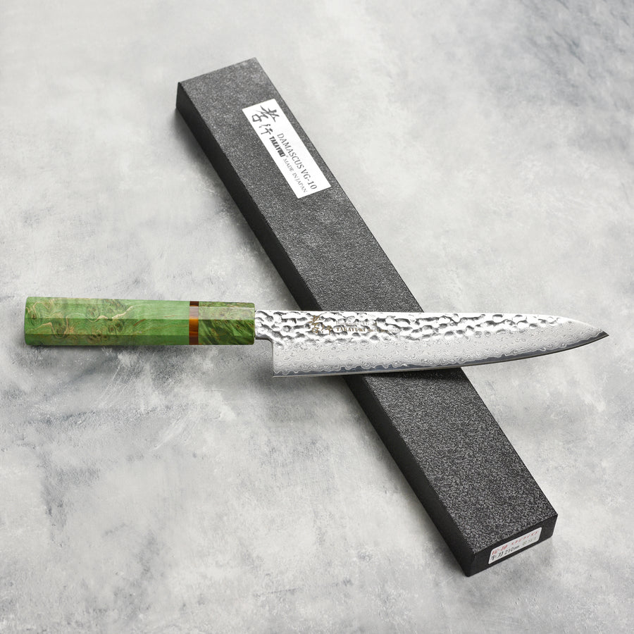 Takayuki Tsuchime Damascus 8.25" Gyuto, Green Stabilized Handle