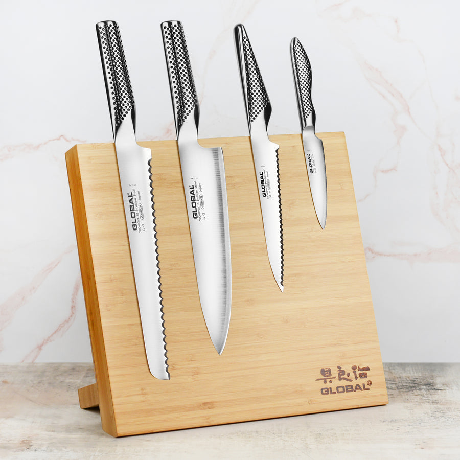 Global 5 Piece Magnetic Easel Knife Set, Bamboo Block