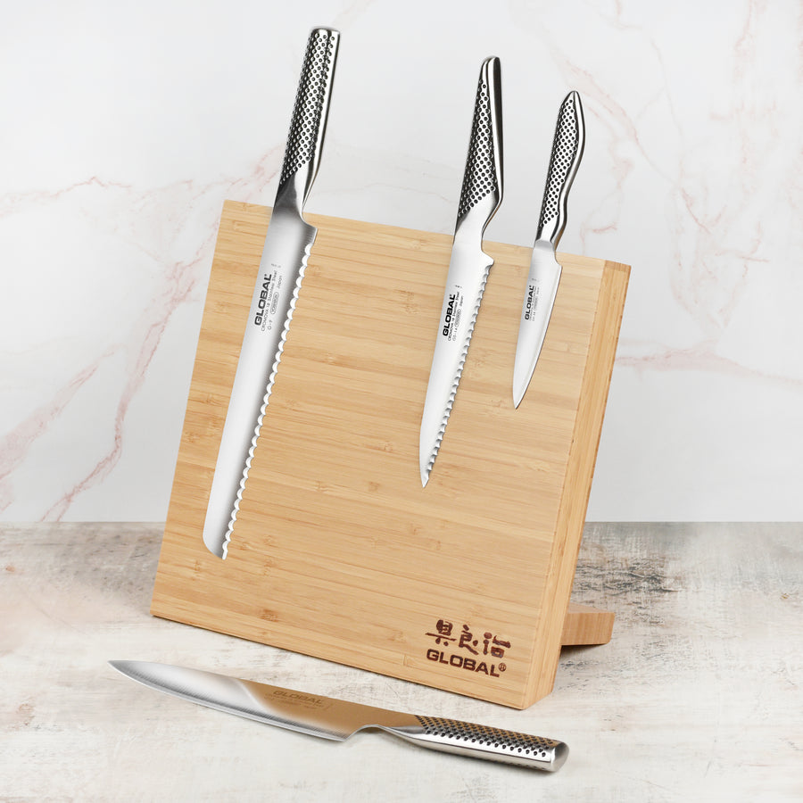 Global 5 Piece Magnetic Easel Knife Set, Bamboo Block