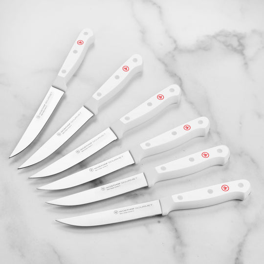 Wusthof Gourmet 6 Piece Steak Knife Set with White Handles