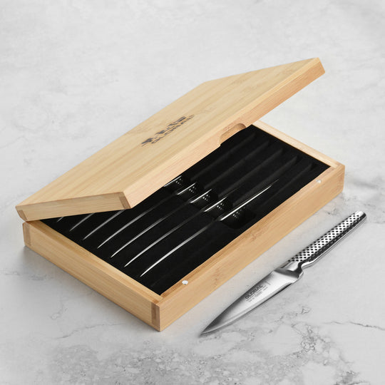 Global 8 Piece Fine Edge Steak Knife Set with Case