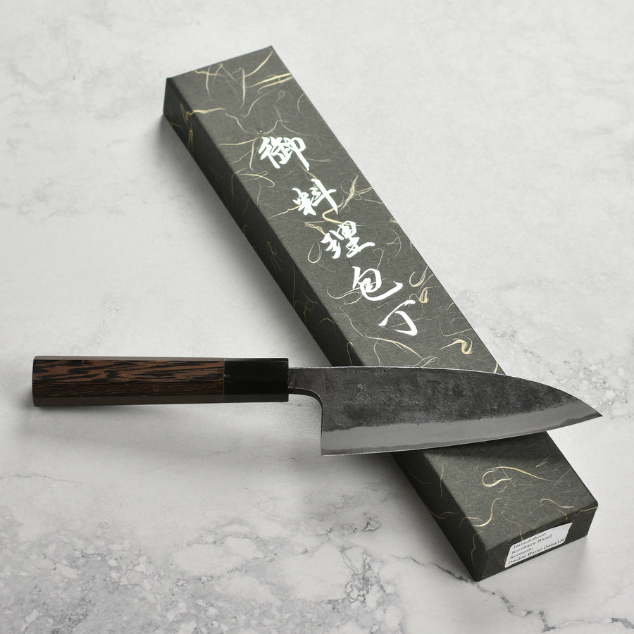 Hatsukokoro Kurokaze Aogami #2 Stainless Clad Kurouchi 5.9" Double Bevel Deba