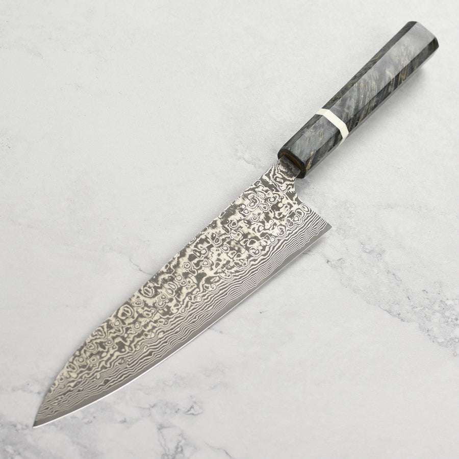 Saji SG2 Black Damascus 8.25" Gyuto, Stabilized Birch