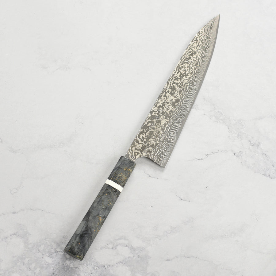 Saji SG2 Black Damascus 8.25" Gyuto, Stabilized Birch