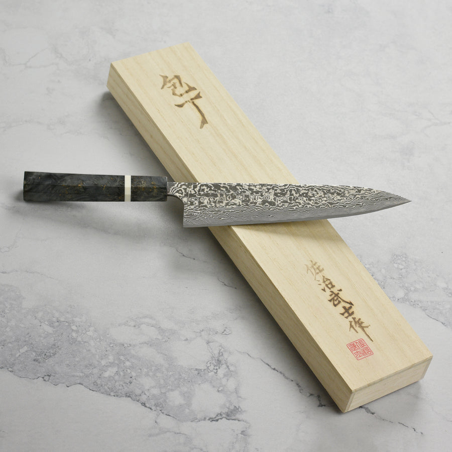 Saji SG2 Black Damascus 8.25" Gyuto, Stabilized Birch