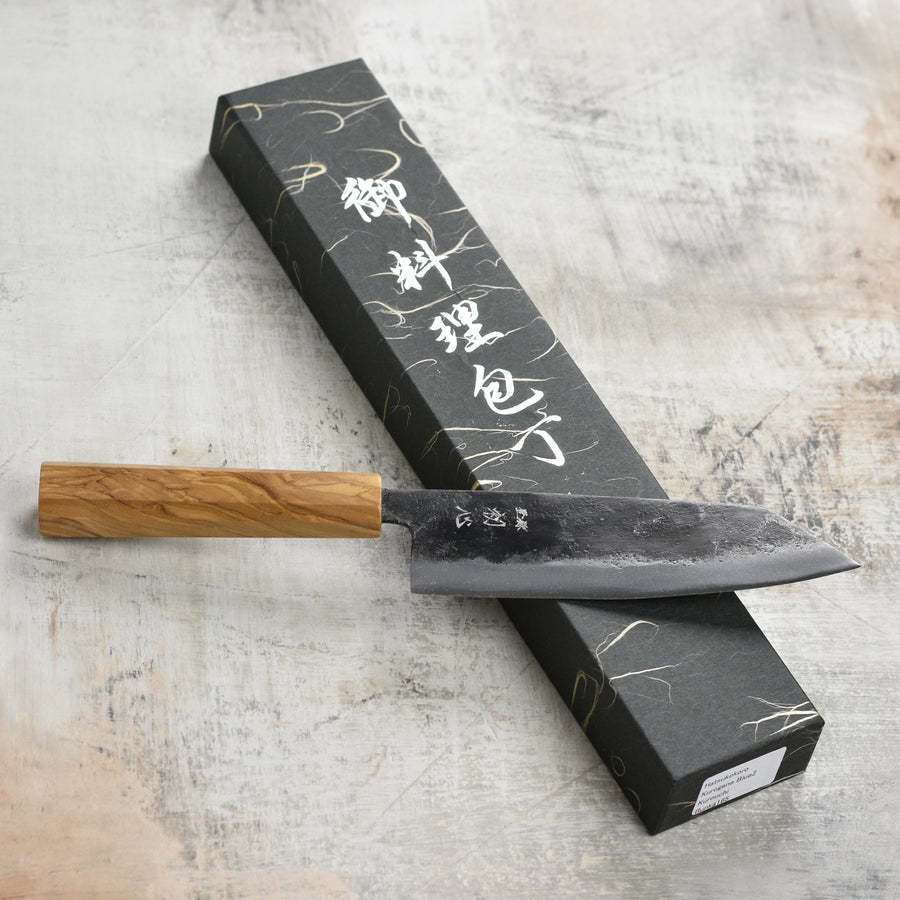 Hatsukokoro Kurogane Aogami #2 Kurouchi 6.5" Bunka, Olivewood