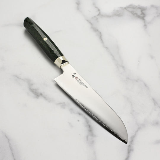 Zanmai Revolution SG2 7" Santoku Knife with Green Micarta Handle
