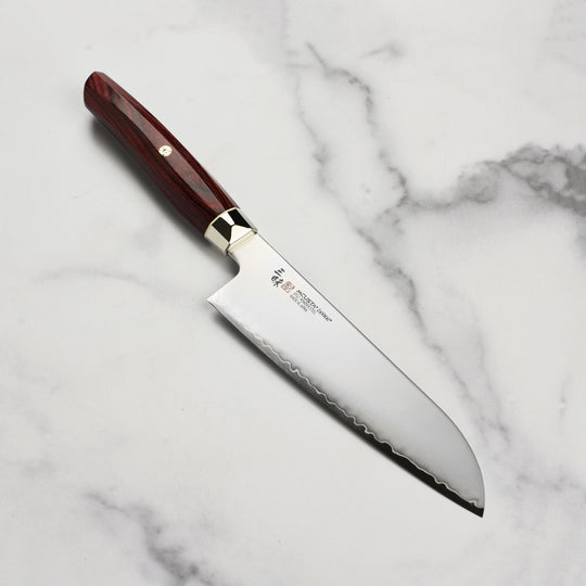 Zanmai Revolution SG2 7" Santoku Knife with Red Pakkawood Handle
