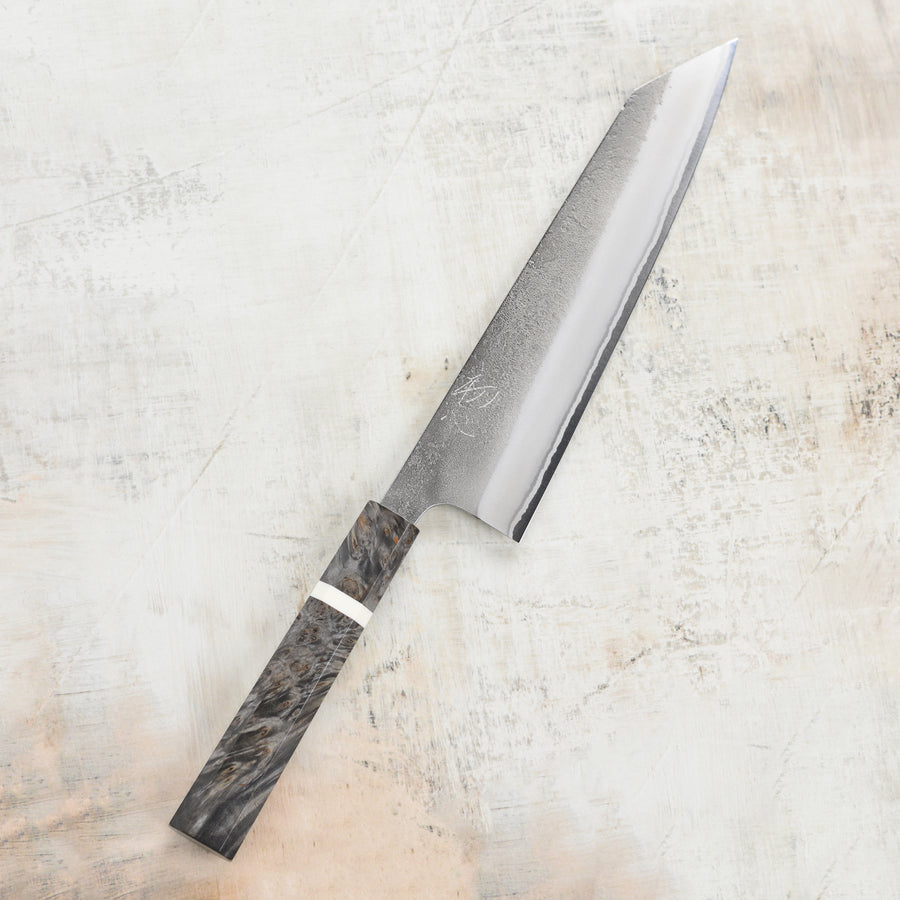 Yoshikane Shirogami #2 Nashiji Stainless Clad 8.25" Kiritsuke, Stabilized Birch