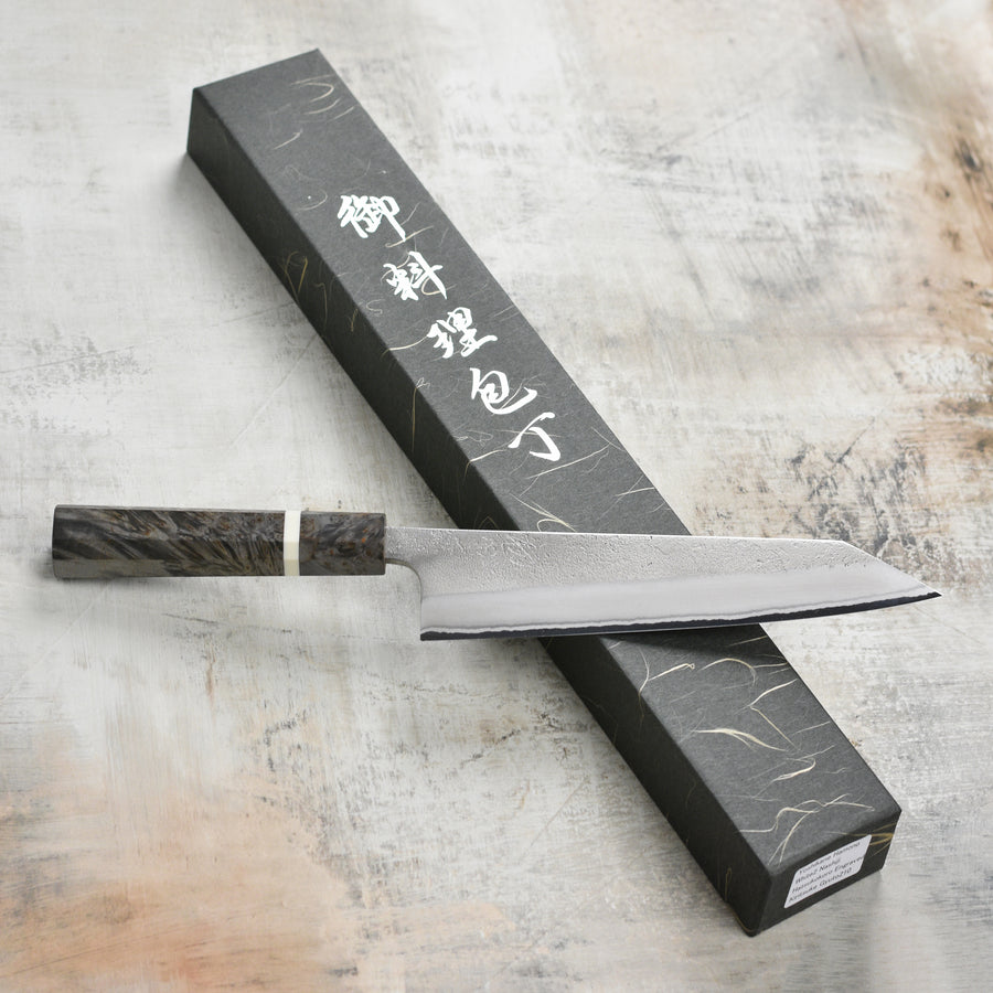 Yoshikane Shirogami #2 Nashiji Stainless Clad 8.25" Kiritsuke, Stabilized Birch