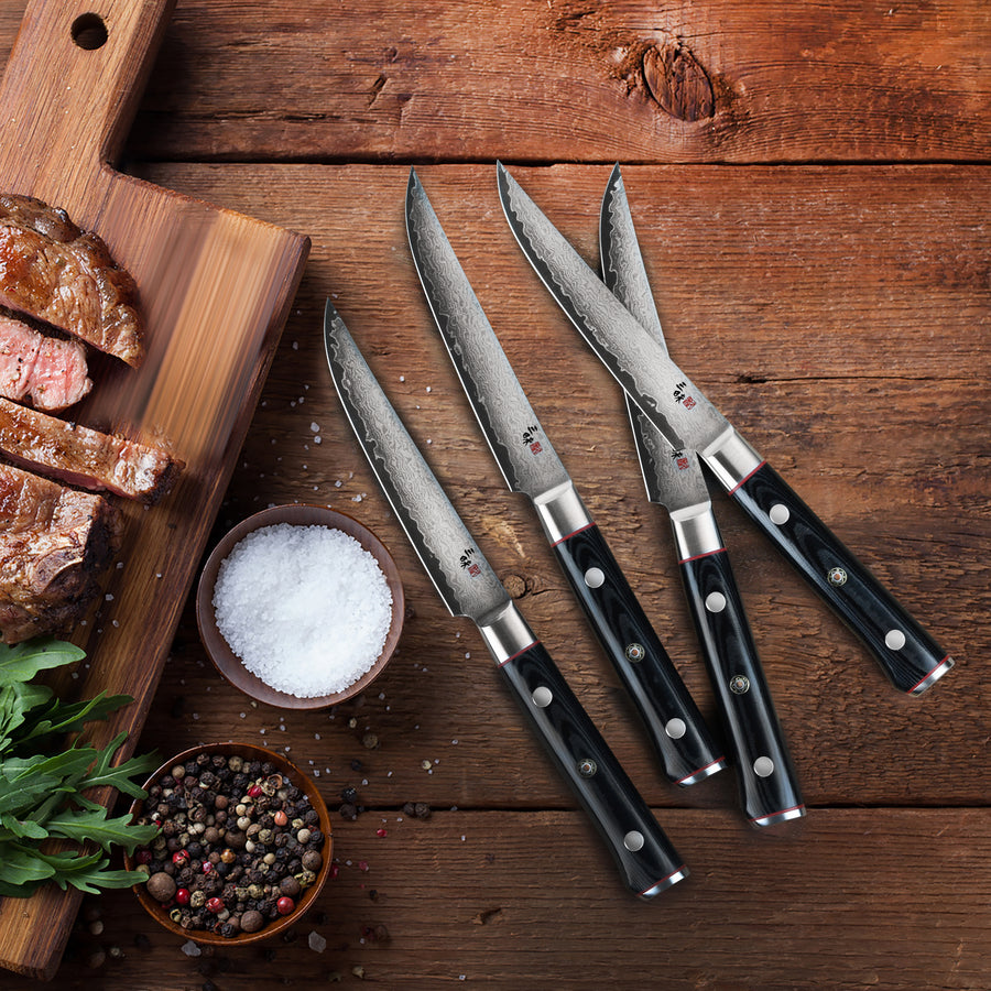 Damascus Steak Knife Set, Steel Steak Knife Set