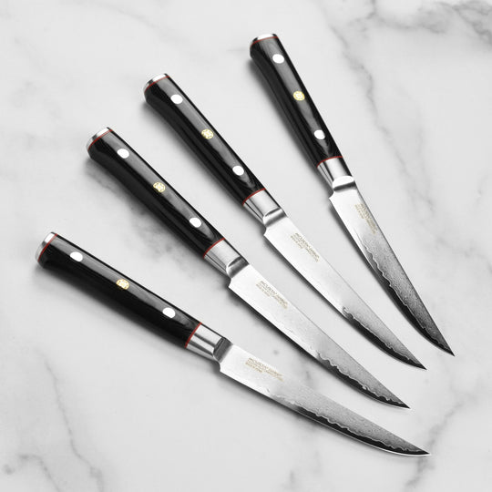 Zanmai Classic Pro Zebra Damascus 4 Piece Steak Knife Set