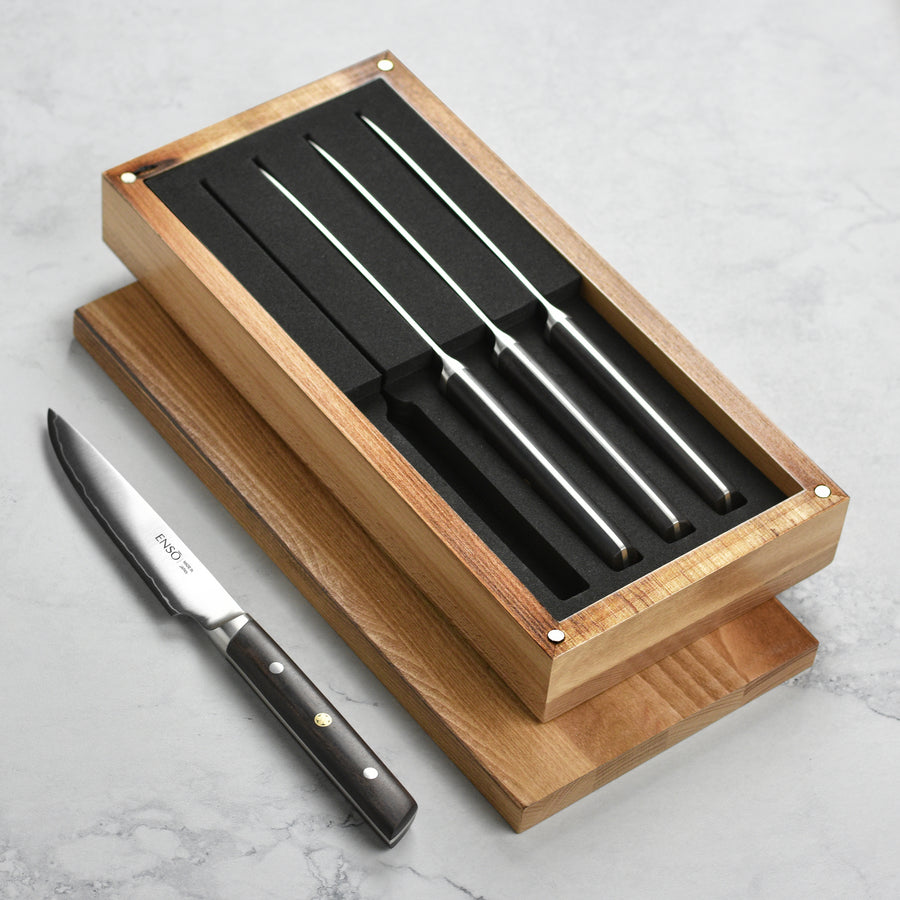 Enso Modern 4 Piece Steak Knife Set, Ebony Handles