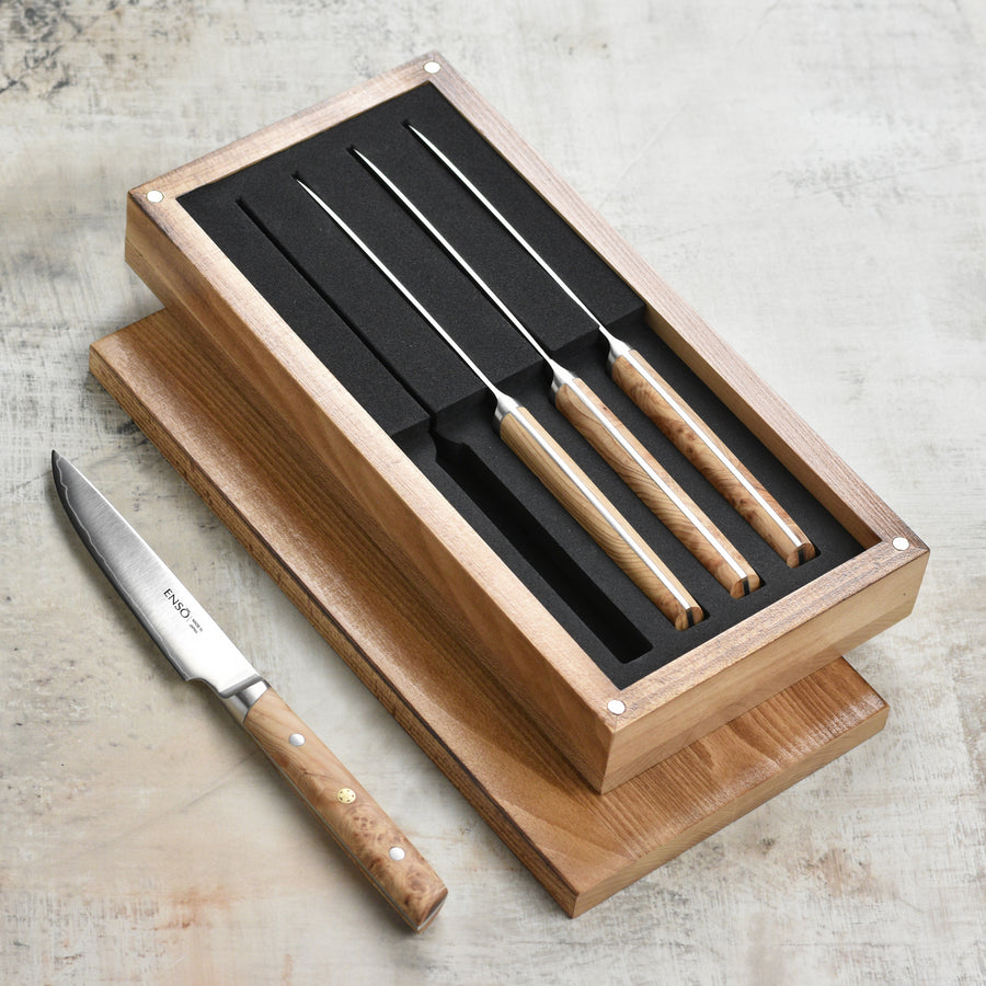 Enso Modern 4 Piece Steak Knife Set, Birchwood Handles