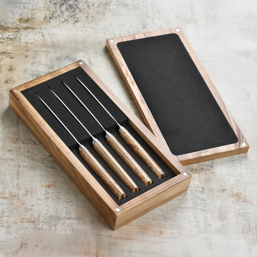 Enso Modern 4 Piece Steak Knife Set, Birchwood