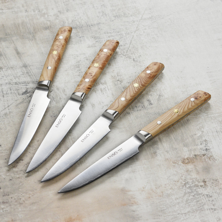 Enso Modern 4 Piece Steak Knife Set, Birchwood