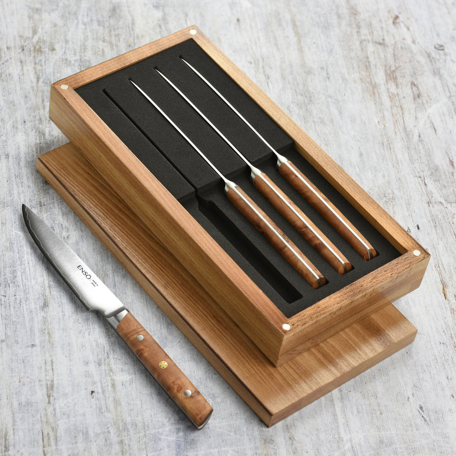 Enso Modern 4 Piece Steak Knife Set, Dark Birchwood