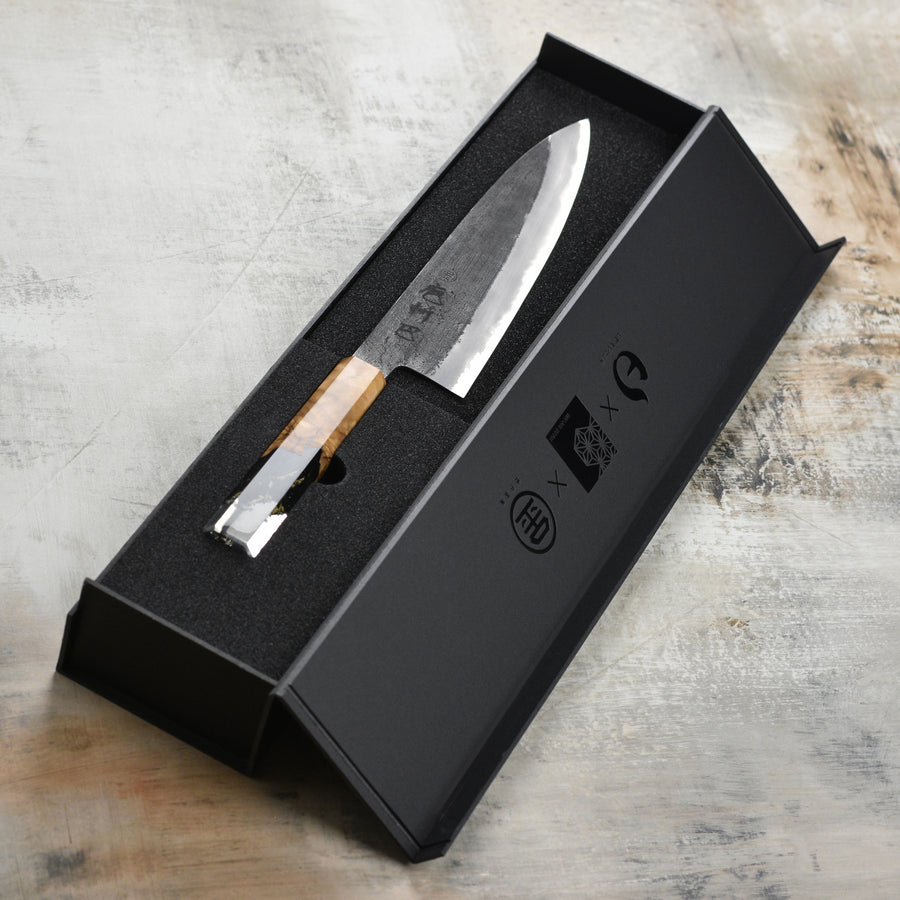 Hozan Tomoe x Hinoura Shirogami #2 Kurouchi 8.25" Gyuto