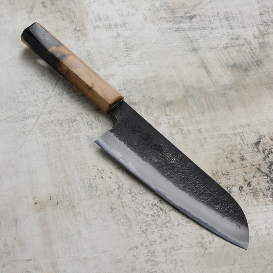 Hozan Tomoe x Hinoura Shirogami #2 Kurouchi 7" Santoku