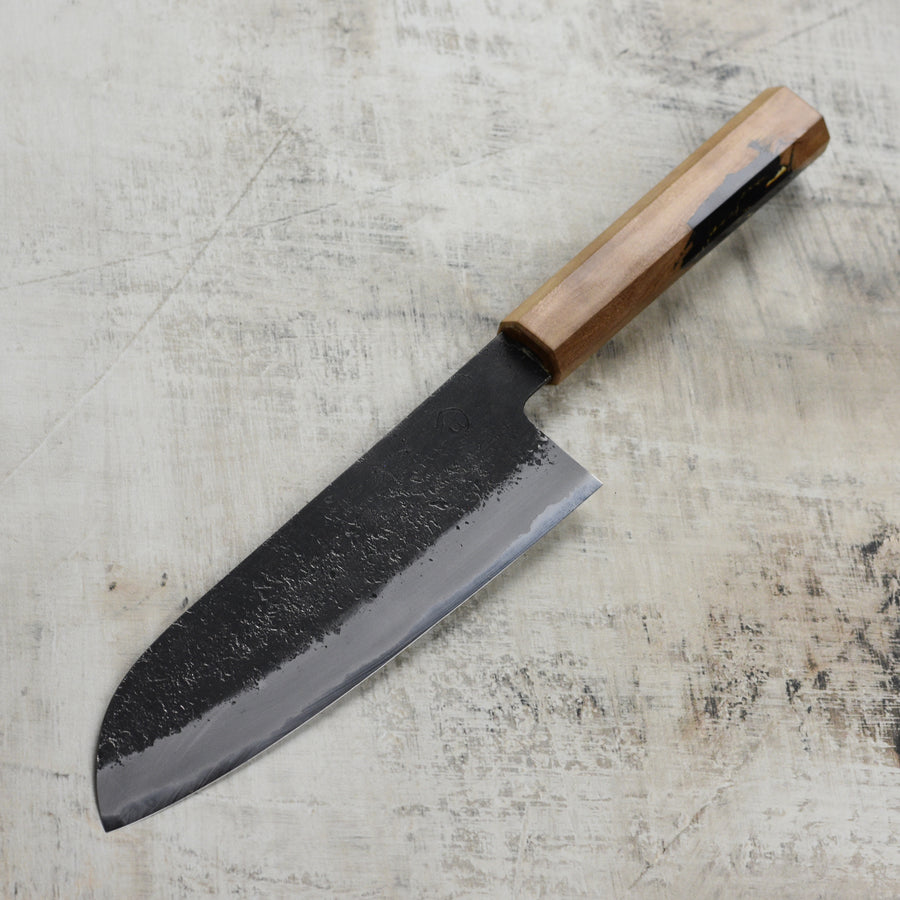 Hozan Tomoe x Hinoura Shirogami #2 Kurouchi 7" Santoku