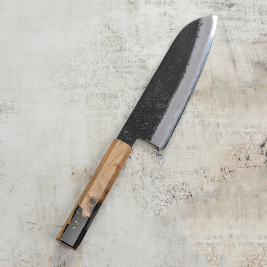 Hozan Tomoe x Hinoura Shirogami #2 Kurouchi 7" Santoku