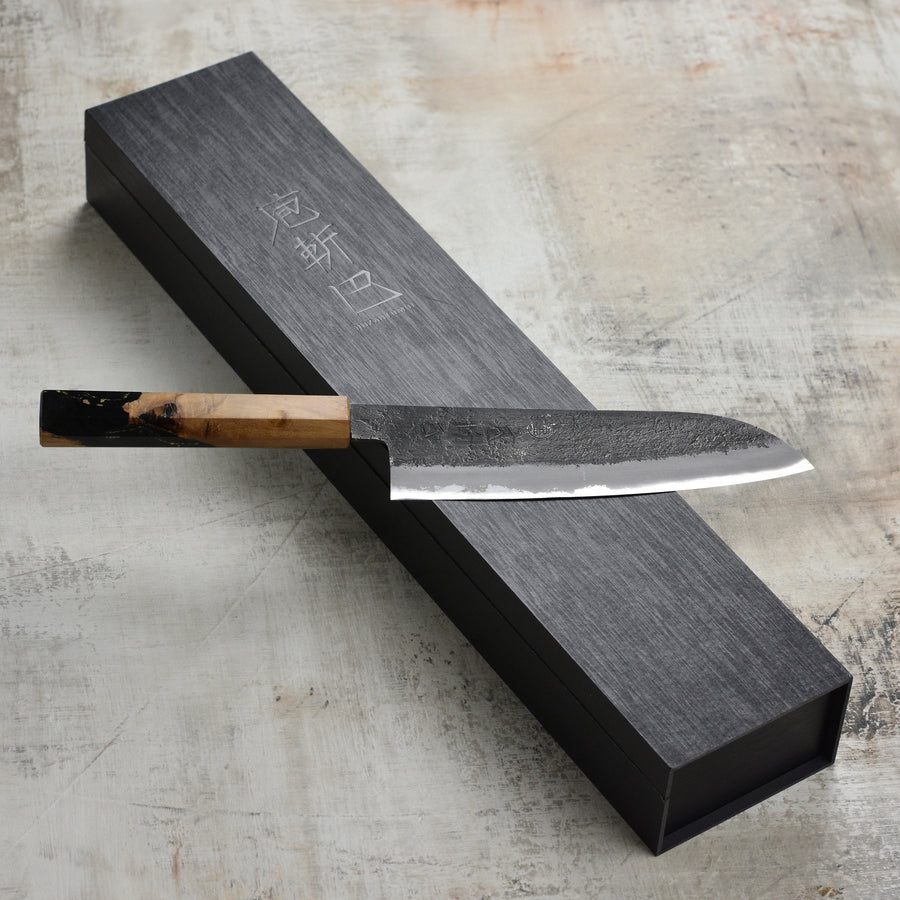 Hozan Tomoe x Hinoura Shirogami #2 Kurouchi 7" Santoku