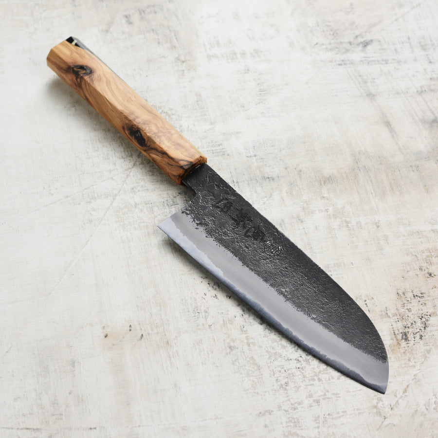 Hozan Tomoe x Hinoura Shirogami #2 Kurouchi 6.5" Santoku