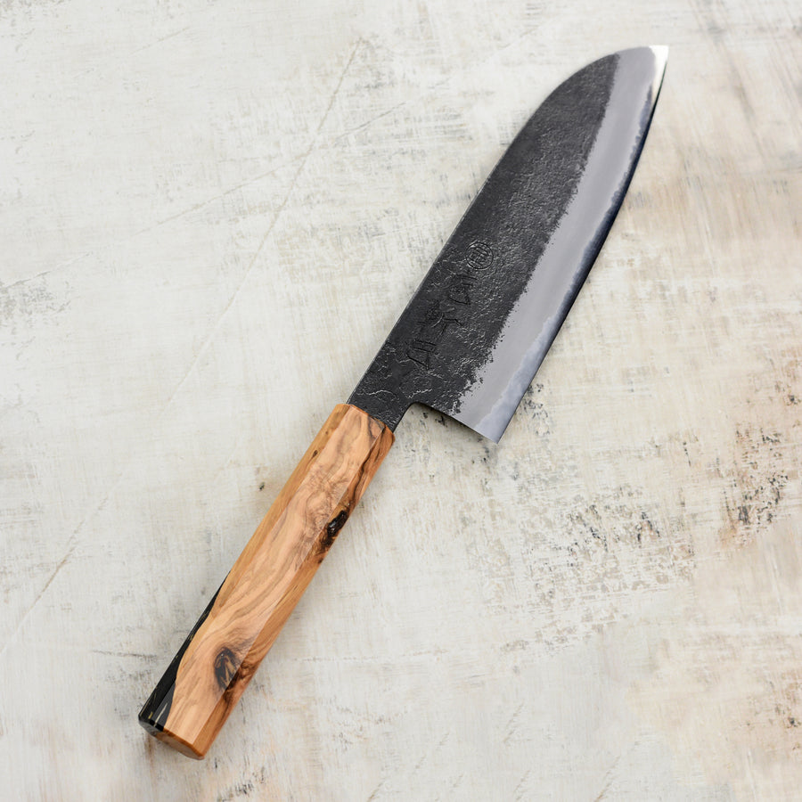 Hozan Tomoe x Hinoura Shirogami #2 Kurouchi 6.5" Santoku