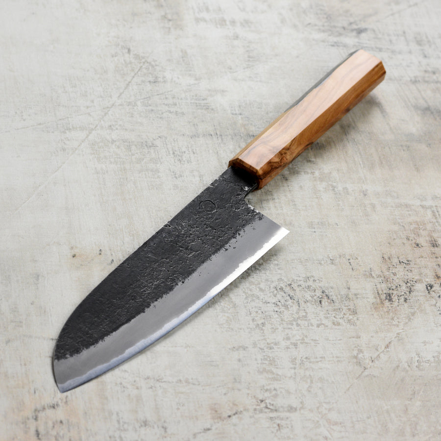 Hozan Tomoe x Hinoura Shirogami #2 Kurouchi 6.5" Santoku