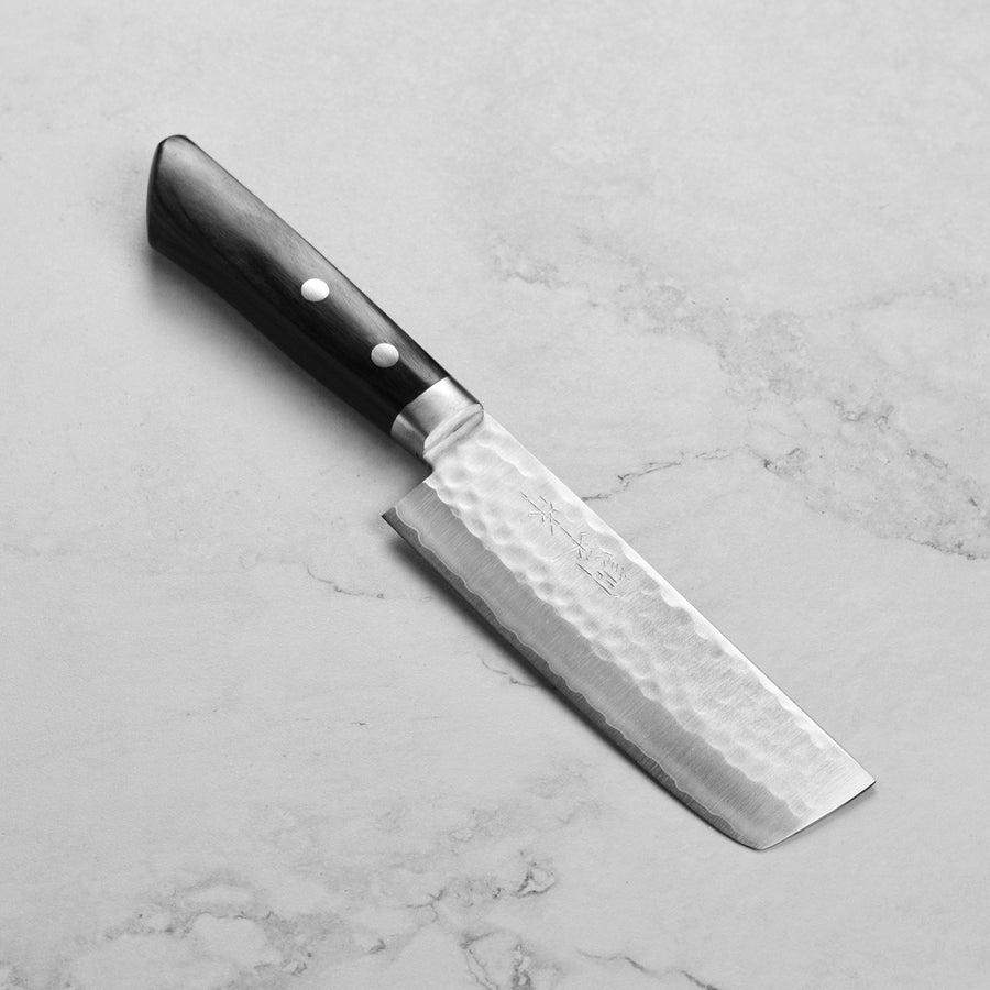 Masutani VG1 Hammered 5" Nakiri, Black Handle