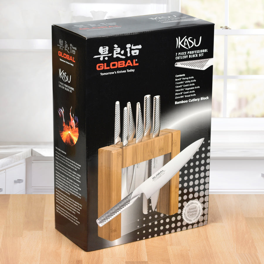 Global 8 Piece Knife Set with Bamboo Block