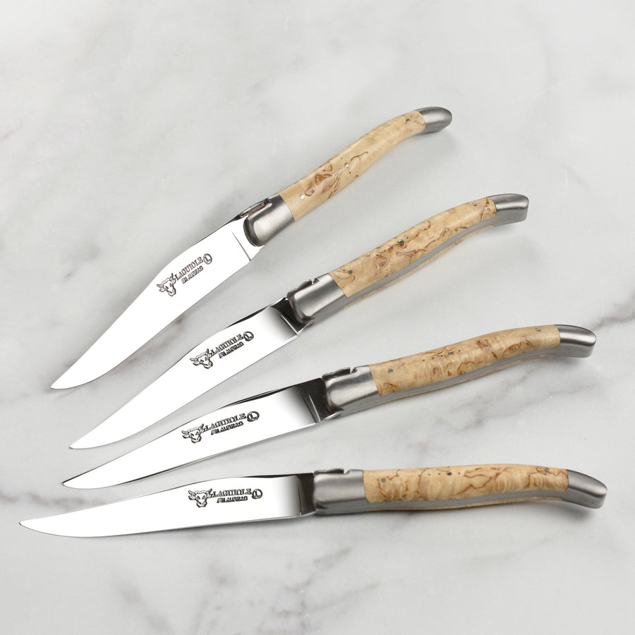 Laguiole en Aubrac 4 Piece Stainless Steel Steak Knife Set with Birchwood Handles