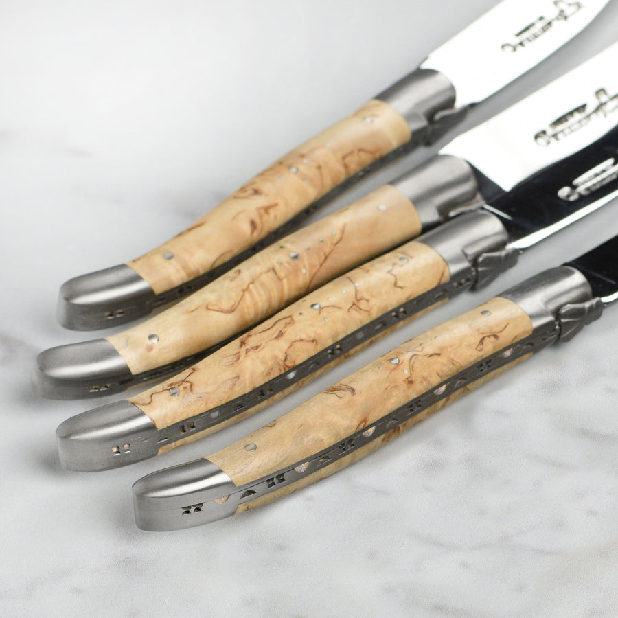 Laguiole en Aubrac 4 Piece Stainless Steel Steak Knife Set with Birchwood Handles