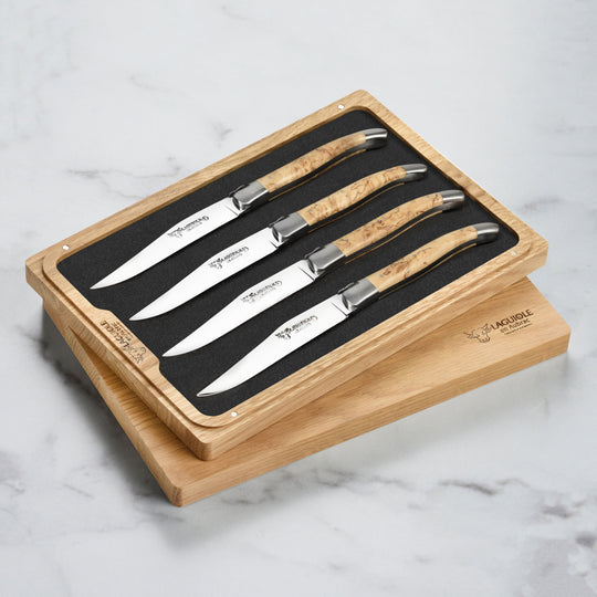 Laguiole en Aubrac 4 Piece Stainless Steel Steak Knife Set with Birchwood Handles