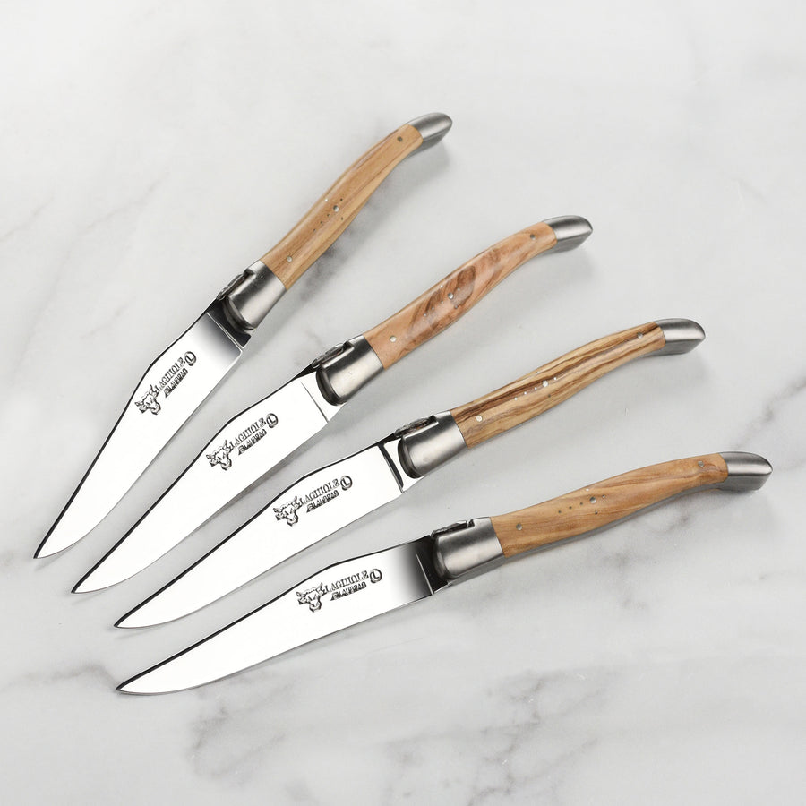 Laguiole en Aubrac 4 Piece Stainless Steel Steak Knife Set with Olive Wood Handles