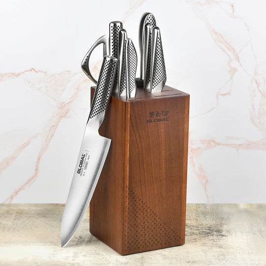 Global Toshi 9 Piece Knife Block Set, Acacia